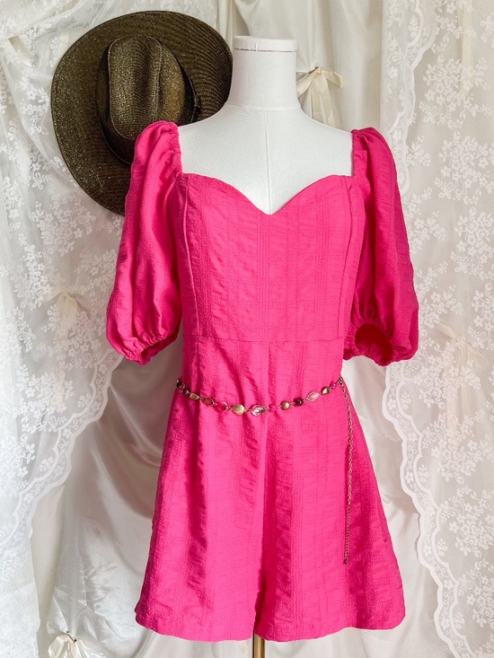SHEIN Pants - Hot Pink Puff Sleeve Barbie Cottagecore Sweetheart Neckline Romper